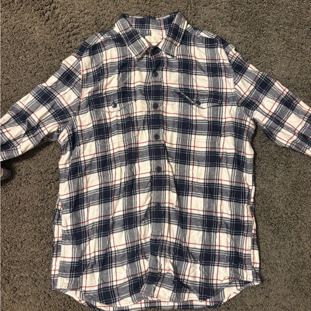 American Eagle Navy and White Plaid Shirt